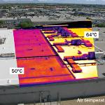 Infrared analysis showing heating loss through a white & dark gravel roof.